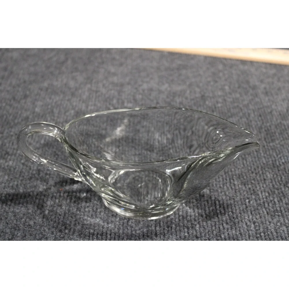Anchor Hocking Fire-King Clear Glass Gravy Boat with Handle USA Made